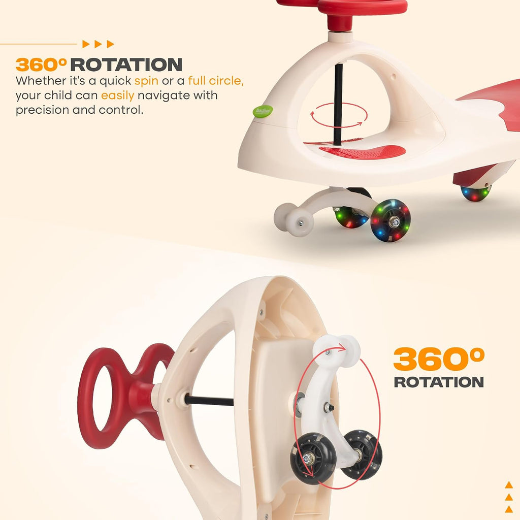 Baybee Glide Magic Swing Car for Kids, Twister Wiggle Ride on Toy with 360° Steering, Music & PU LED Wheels | Push Ride on Baby Car for Boys Girls 3 to 8 Years