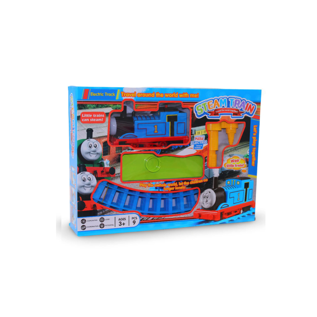 JB Impex 9-Piece Electric Steam Train Toy Playset with Assembly Tracks, Realistic Steam Mist Effect & Refill Accessories (3+ Years)