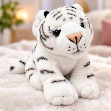 Laying White Tiger Plush Toy for Kids | Cute Baby White Tiger Stuffed Animal