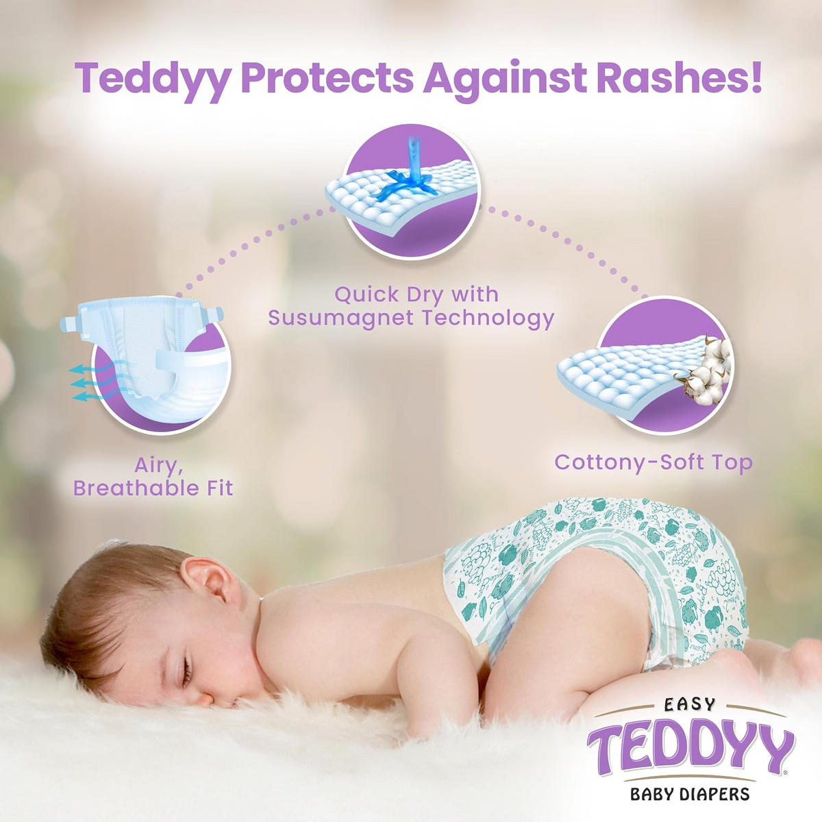 TEDDYY Baby Diapers Easy New Born, 2-5 kgs, Long Lasting Absorption, Anti-Rash