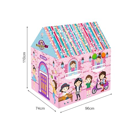 Ratna's Pink House Foldable Play Tent for Kids | Spacious Indoor & Outdoor Playhouse, 96 × 74 × 110 cm, Made in India, Ages 2+ Years