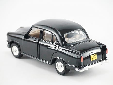 Rear view of black pull-back toy car with silver trim and detailed wheels