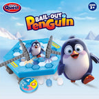 Blue penguin ice breaker balance toy with central game base, hammer rails, and ice hex pieces