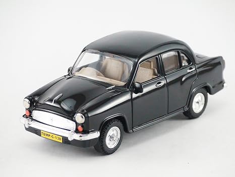 Black pull-back toy car with silver grille, trim, and tan interior