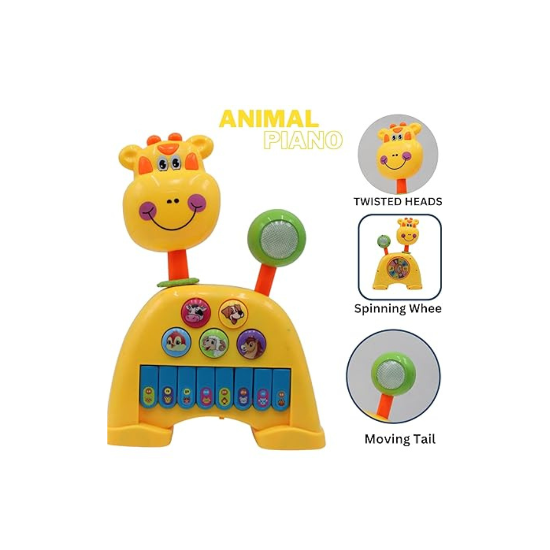 Jugnu Toys JUGU 3 in 1 Musical Giraffe Toy with Animal Piano, Animal Sounds, Flashing Lights, Moving Tail and Twisted Head, recommended age of 18 Months+.