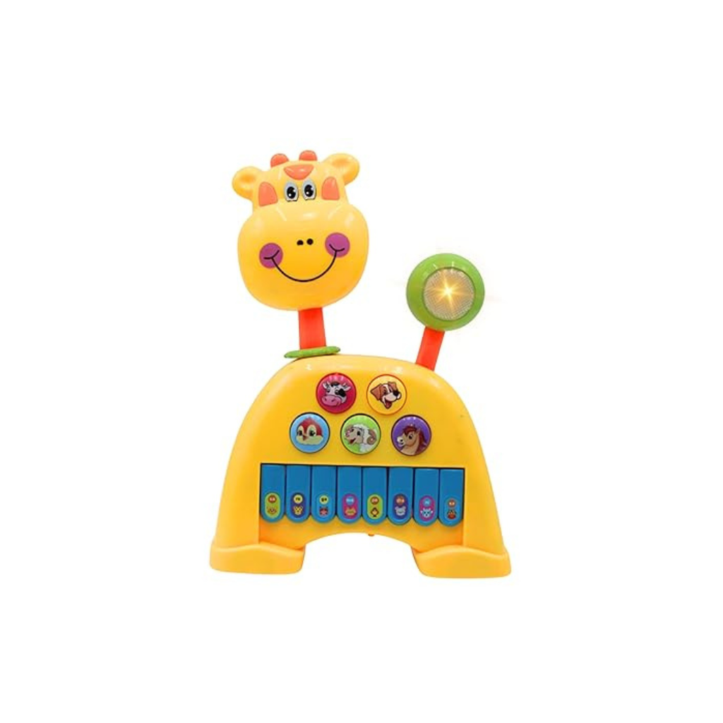 Jugnu Toys JUGU 3 in 1 Musical Giraffe Toy with Animal Piano, Animal Sounds, Flashing Lights, Moving Tail and Twisted Head, recommended age of 18 Months+.
