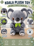 RolexKoala Bear Plush Soft Toy with Embroidered Eyes & Leaf Bowtie | Ultra-Soft Cuddle Stuffed Animal for Kids 3+ Years