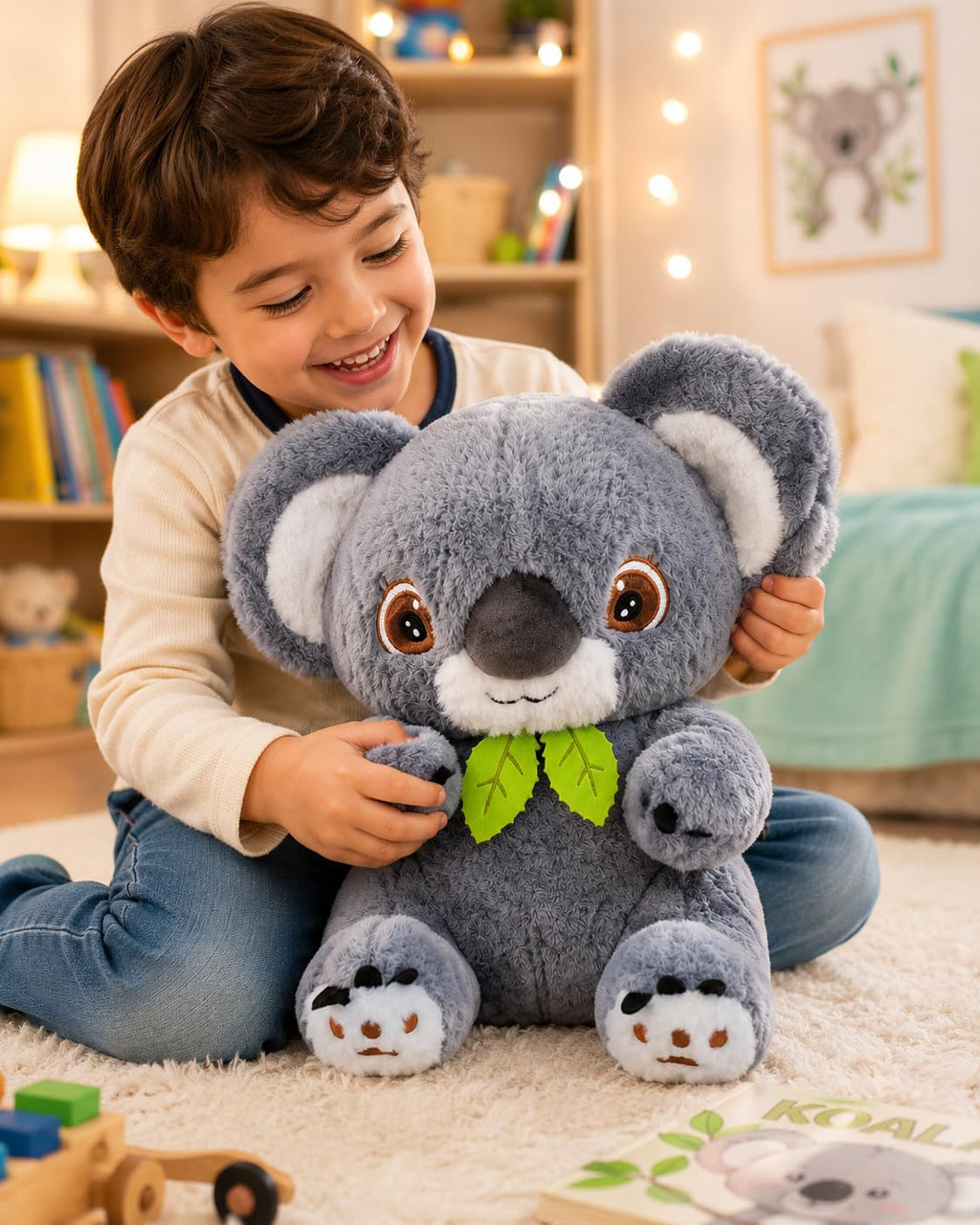 RolexKoala Bear Plush Soft Toy with Embroidered Eyes & Leaf Bowtie | Ultra-Soft Cuddle Stuffed Animal for Kids 3+ Years