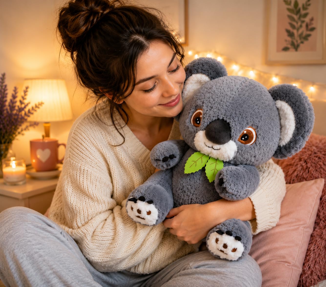 RolexKoala Bear Plush Soft Toy with Embroidered Eyes & Leaf Bowtie | Ultra-Soft Cuddle Stuffed Animal for Kids 3+ Years