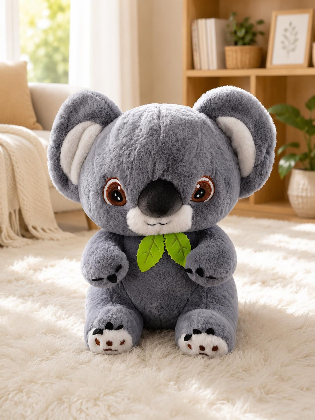 RolexKoala Bear Plush Soft Toy with Embroidered Eyes & Leaf Bowtie | Ultra-Soft Cuddle Stuffed Animal for Kids 3+ Years