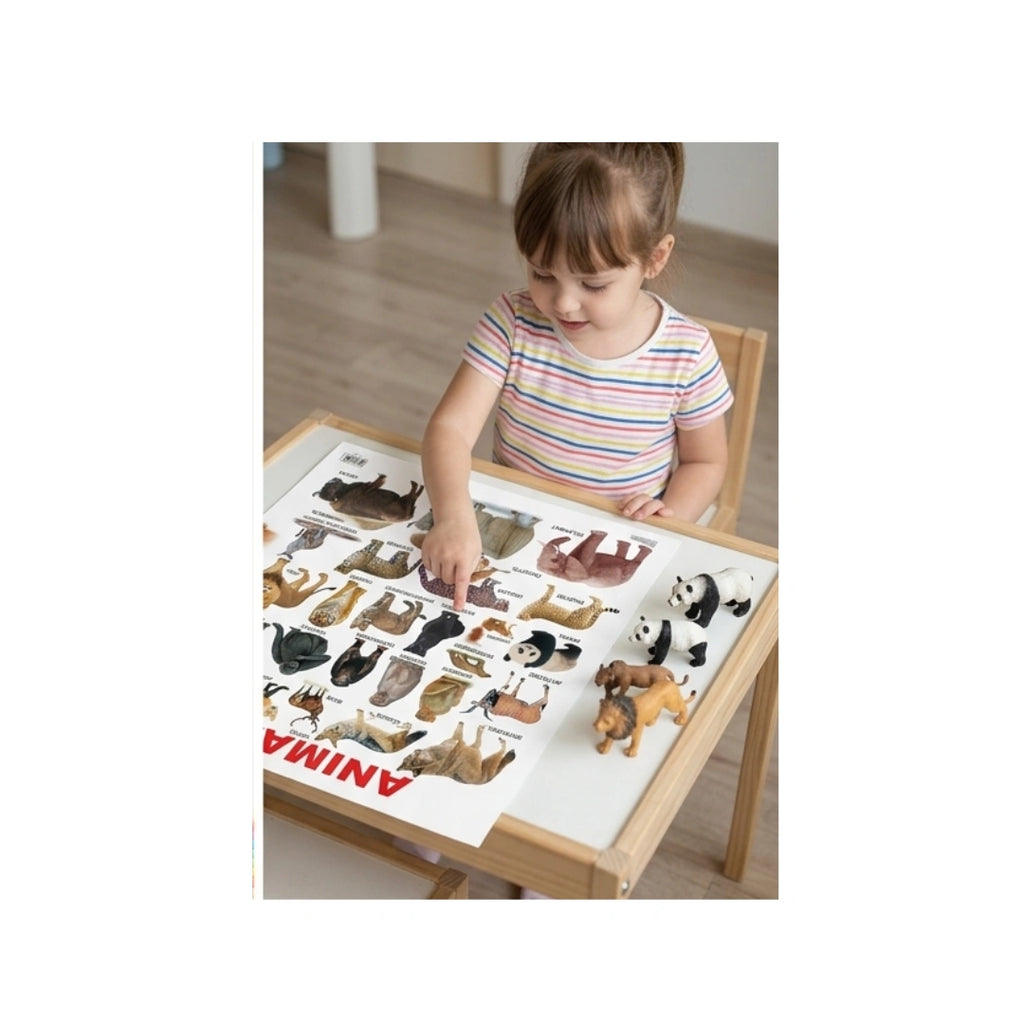 Children’s animal chart with different animals and names.