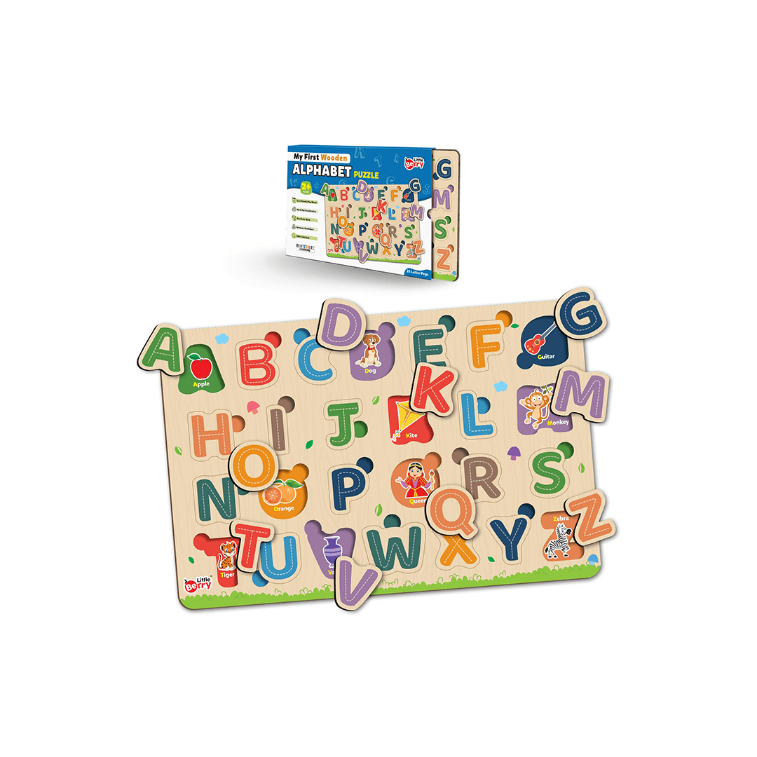 Little Berry Toys Little Berry Alphabet Letters Wooden Puzzle Tray Knob and Peg Puzzle Multicolour (2-7 Years)