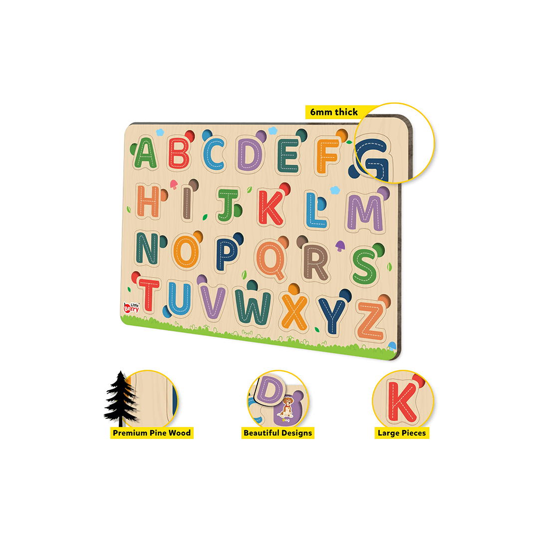 Little Berry Toys Little Berry Alphabet Letters Wooden Puzzle Tray Knob and Peg Puzzle Multicolour (2-7 Years)