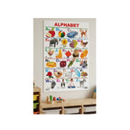 Colorful alphabet learning chart for children with letters and pictures.