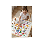 Colorful alphabet learning chart for children with letters and pictures.