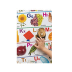 Colorful alphabet learning chart for children with letters and pictures.