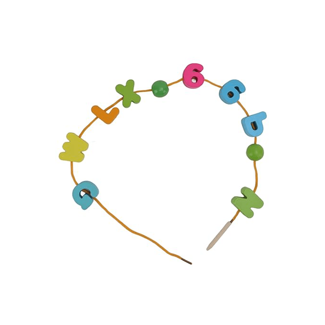 Extrokids Toys Extrokids Wooden Chunky Alphanumeric Blocks With Beads For Lacing (3 Years+)