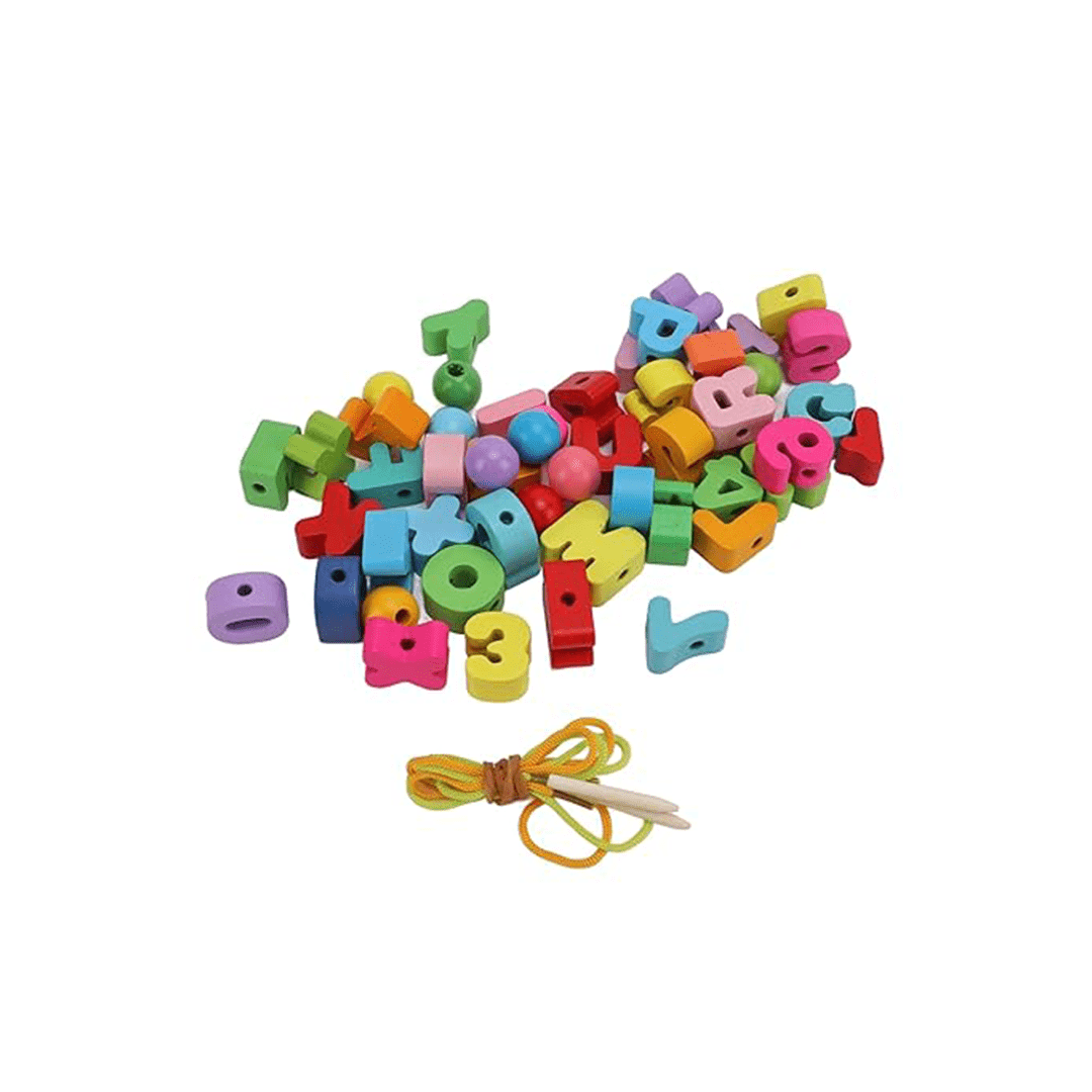Extrokids Toys Extrokids Wooden Chunky Alphanumeric Blocks With Beads For Lacing (3 Years+)