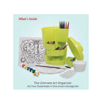 Art studio bin organiser for kids art supplies.