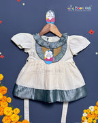 Boon Kids Baby Girls Cream & Blue Party Dress with Ruffle Collar (1-5 Year)