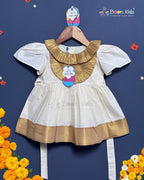 Boon Kids Baby Girls Cream & Blue Party Dress with Ruffle Collar (1-5 Year)