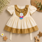 Boon Kids Baby Girls Cream & Blue Party Dress with Ruffle Collar (1-5 Year)