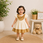 Boon Kids Baby Girls Cream & Blue Party Dress with Ruffle Collar (1-5 Year)