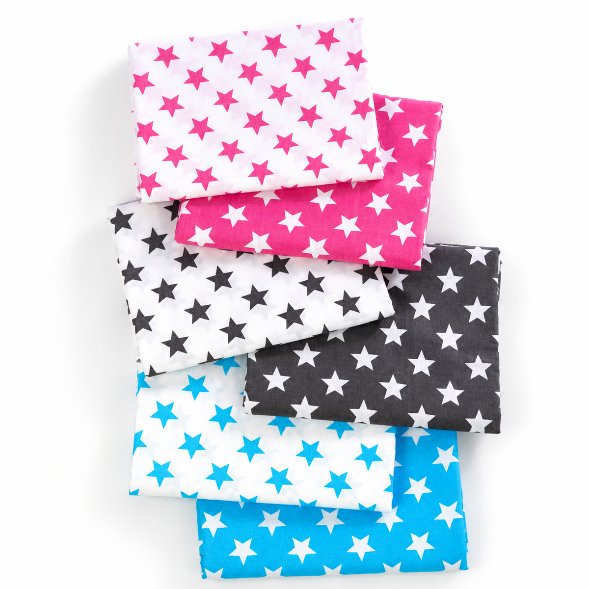 Newborn crib cloth set, pink, blue, and gray star-patterned folded cloths