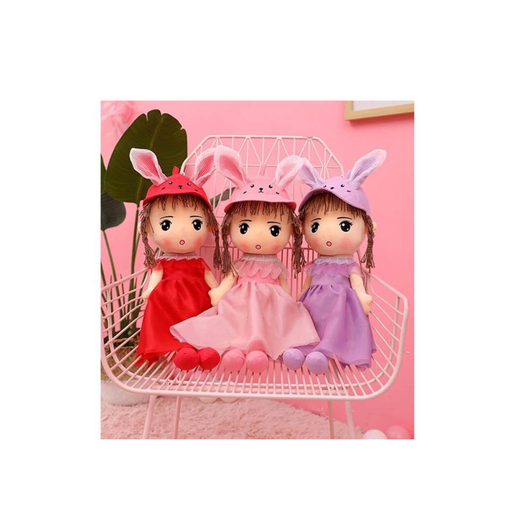 Baby Doll for Girls, Fluffy Rag Doll with Rabbit Ears,