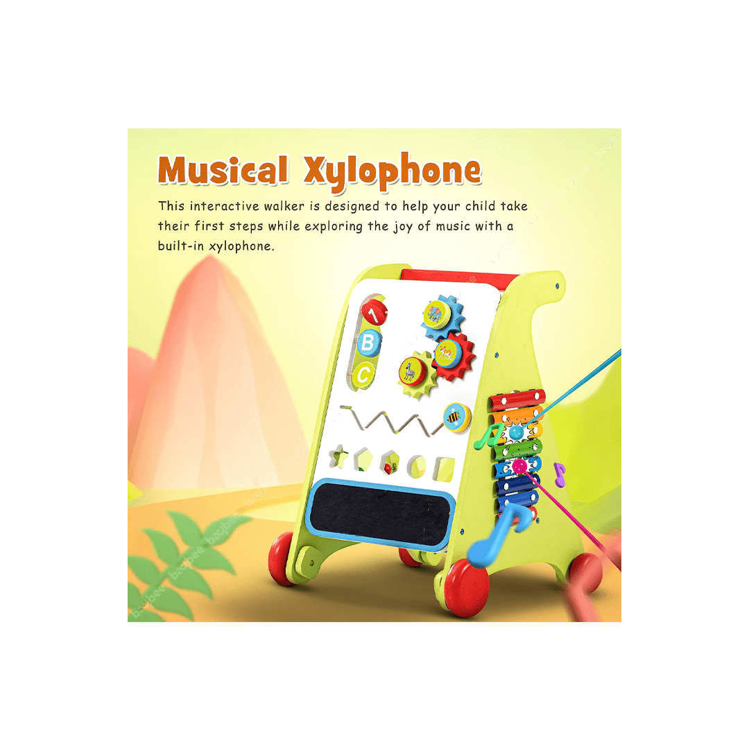 Baybee Toys Chanak Wooden Activity Push and Pull Walker for Kids, Learning Sit to Stand Baby Walker (9 Months+)