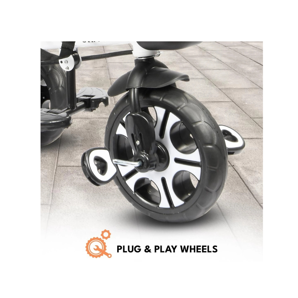 Orange kids tricycle with canopy and parent handle