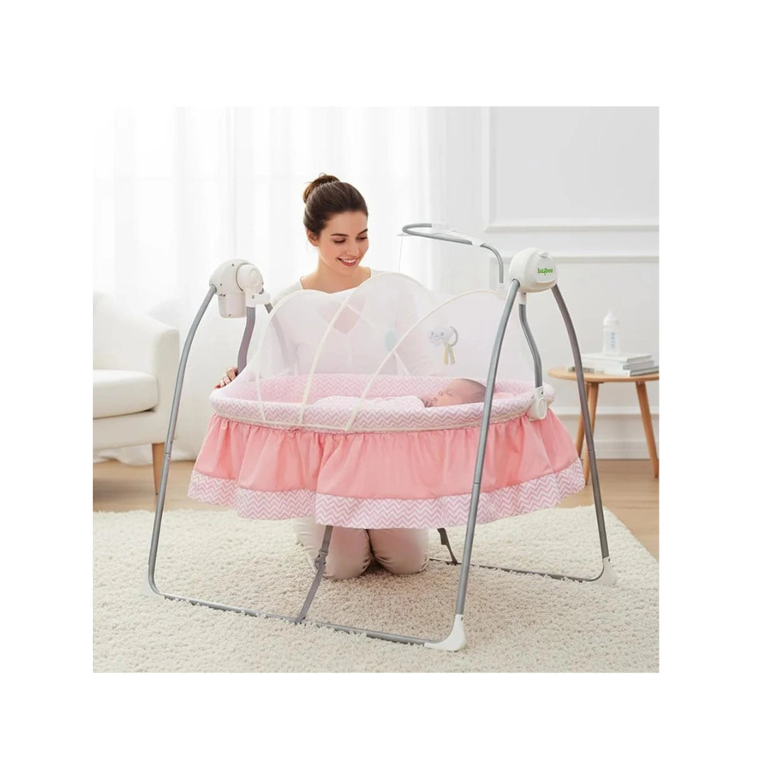 Foldable electric baby cradle with mosquito net