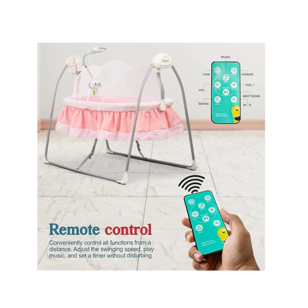 Foldable electric baby cradle with mosquito net