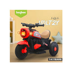 Red rechargeable kids ride-on bike with lights and music.
