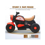 Red rechargeable kids ride-on bike with lights and music.
