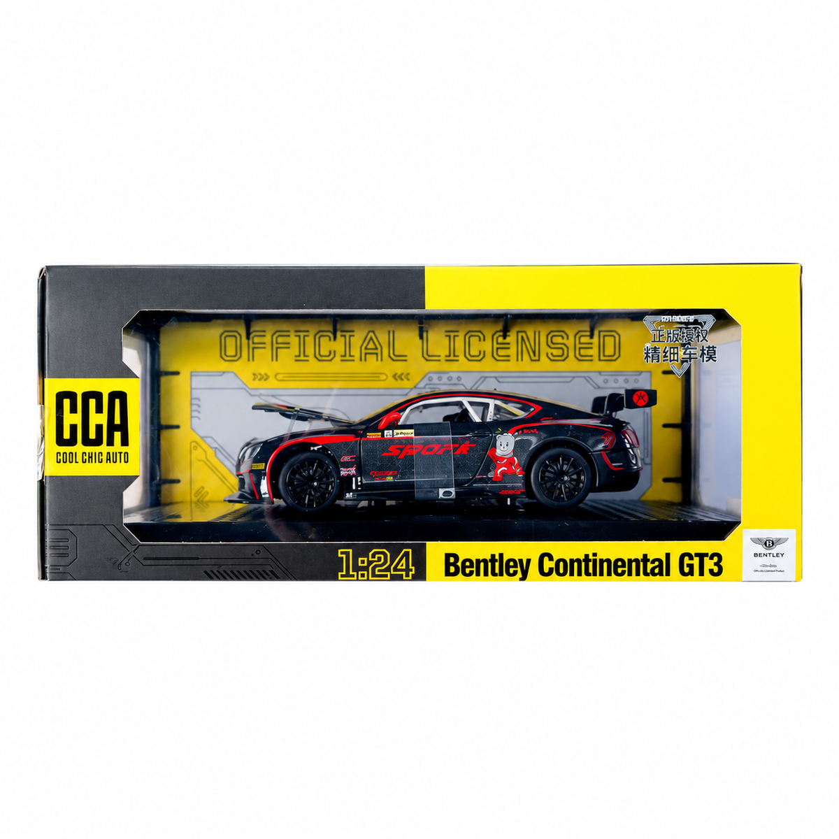 CCA 1:24 Bentley Continental GT3 Die-Cast Car with Openable Hood & Doors, Lights and Sound Toy Vehicle for Kids