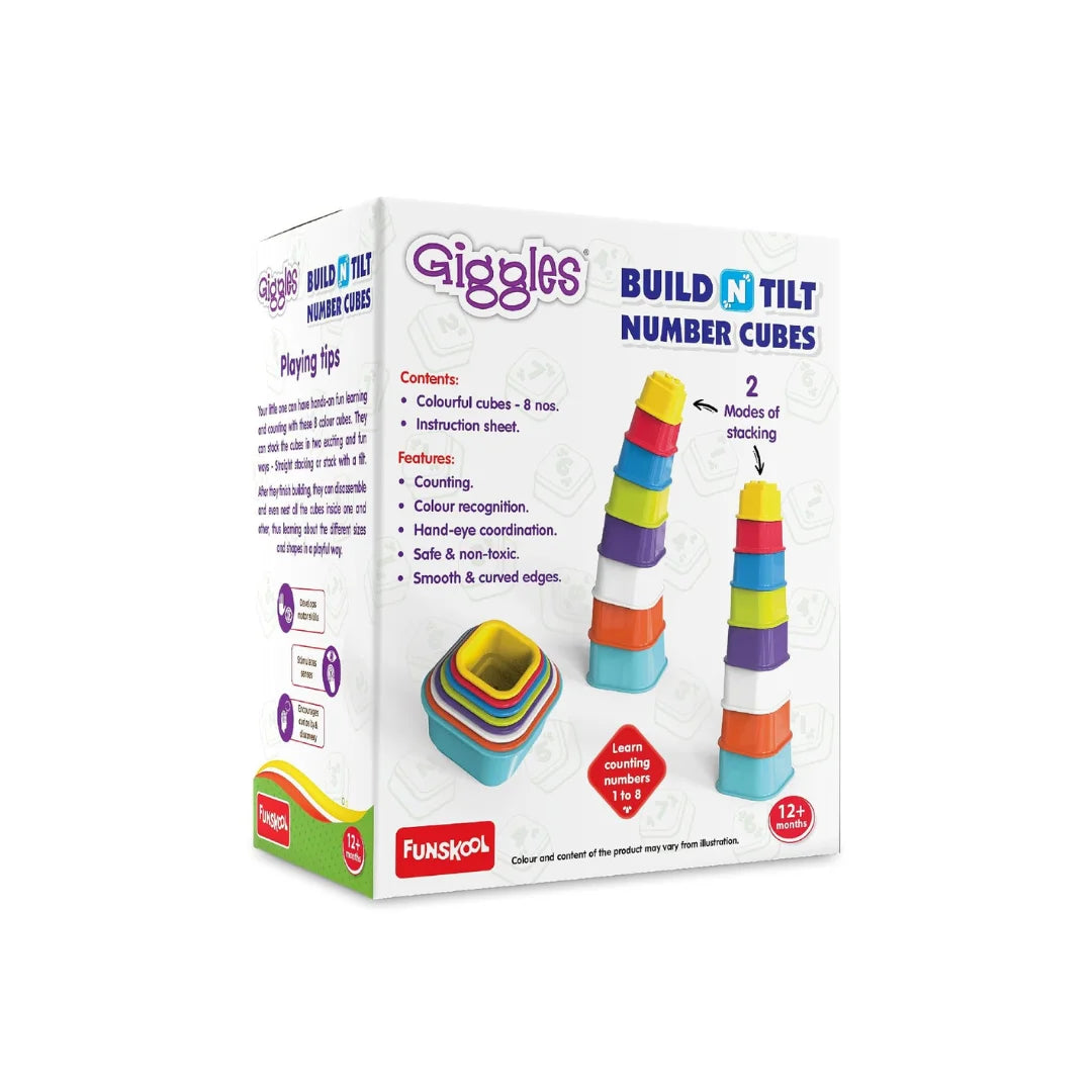 Build N Tilt Number Cubes,Multicolour,Stack and Nest,2 Modes of Stacking Straight and Slant for Babies & Kids (12 Months+)