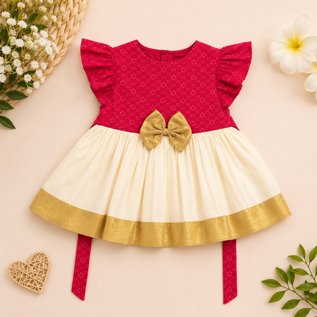 FROCK WITH BOW CENTER FOR GIRLS