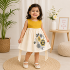 Boon Kids Baby Girls Yellow Gold & Gold Floral Print Party Dress