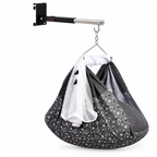 Hanging baby cradle set with black cotton cover, white net and loop, floral print