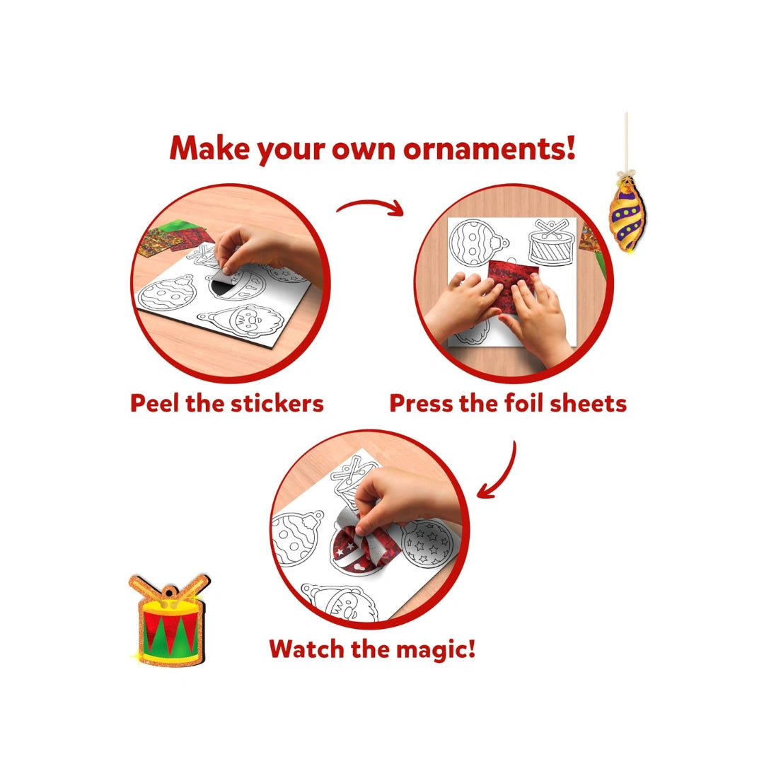 Christmas Ornaments Art Kit ,No Mess DIY Craft Set ,25 Double-Sided Ornaments ,150 Foil Sheets ,Festive Decoration Kit for Kids(4+ years)