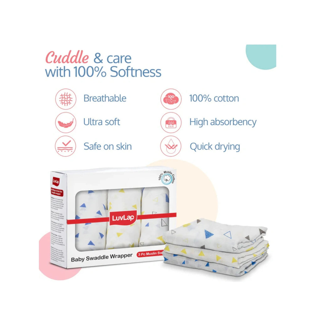 muslin cotton baby swaddle wrappers pack of 3
