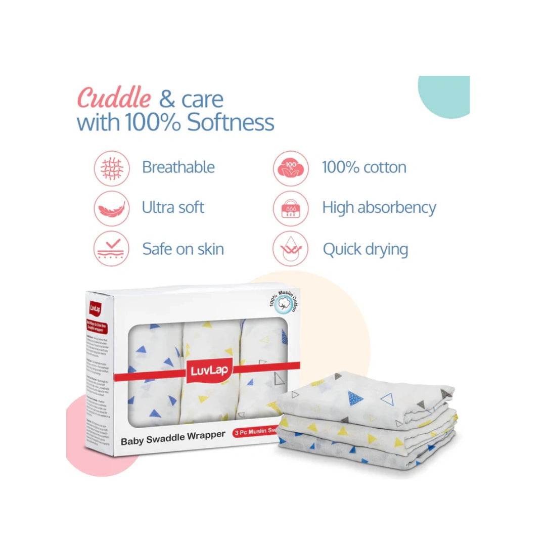 muslin cotton baby swaddle wrappers pack of 3