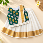 Boon Kids Girls Traditional Kerala Kasavu Lehenga Dhavani Set For Girls (1 -5 Year)