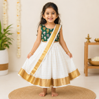Boon Kids Girls Traditional Kerala Kasavu Lehenga Dhavani Set For Girls (1 -5 Year)