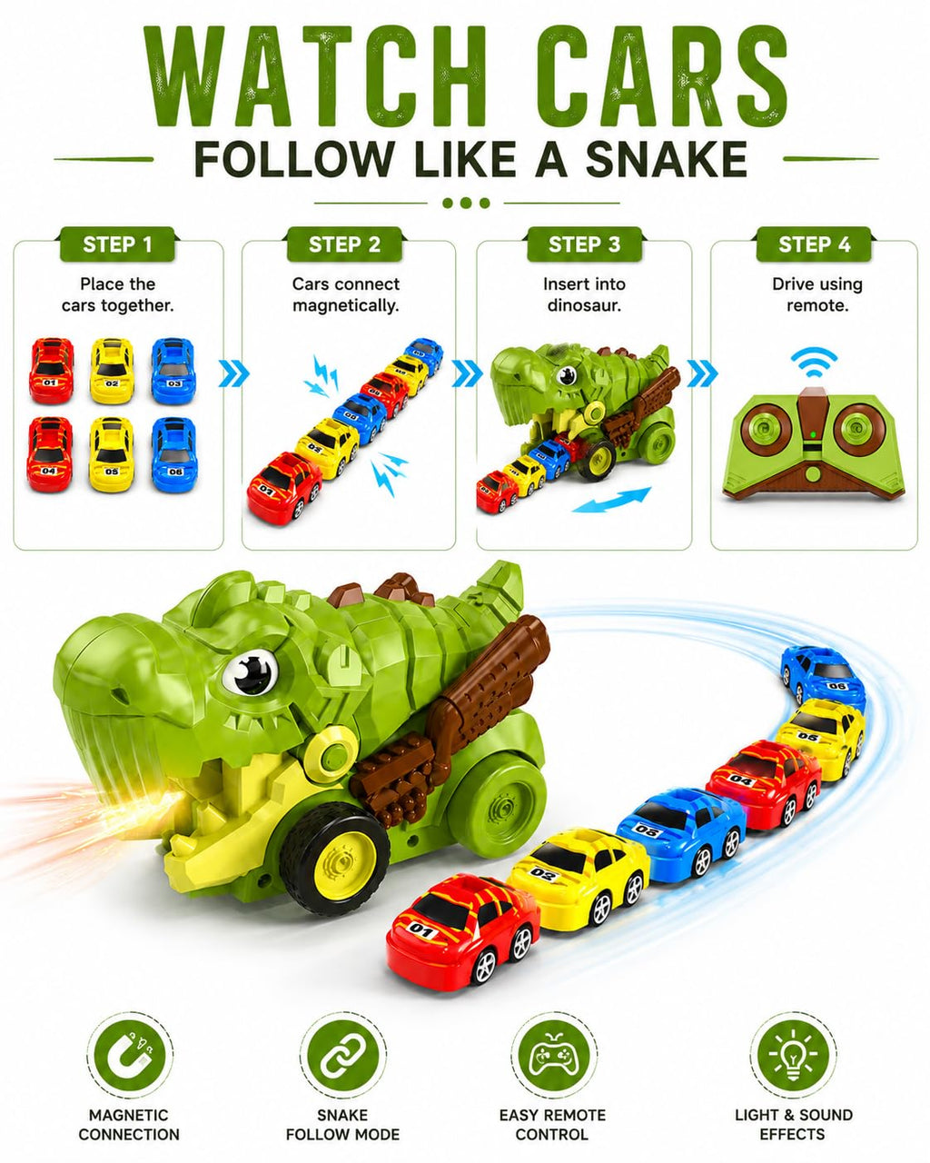 Remote Control Dinosaur Car Collector Toy for Kids