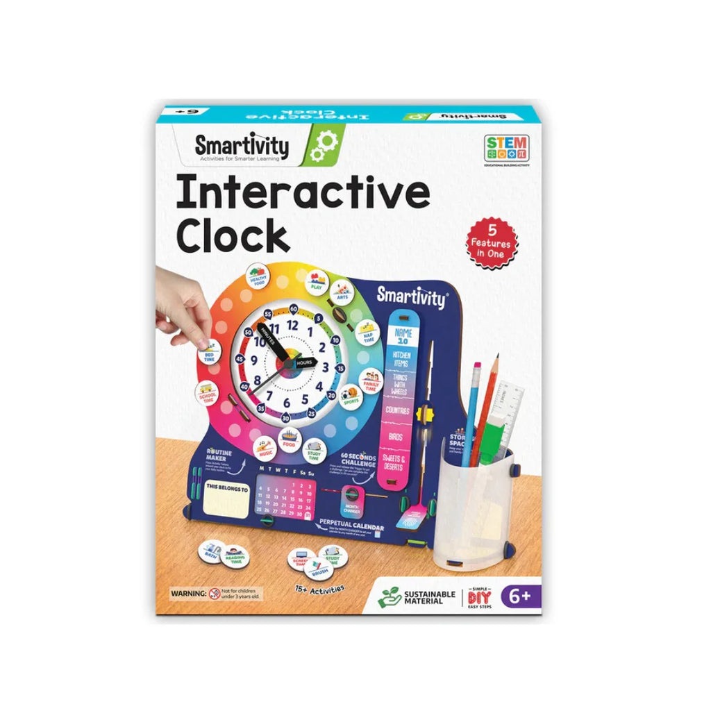 DIY Interactive Clock with Stationary Organiser for Kids,Features an Infinity Calendar,Educational Toy (6-12 Years+)