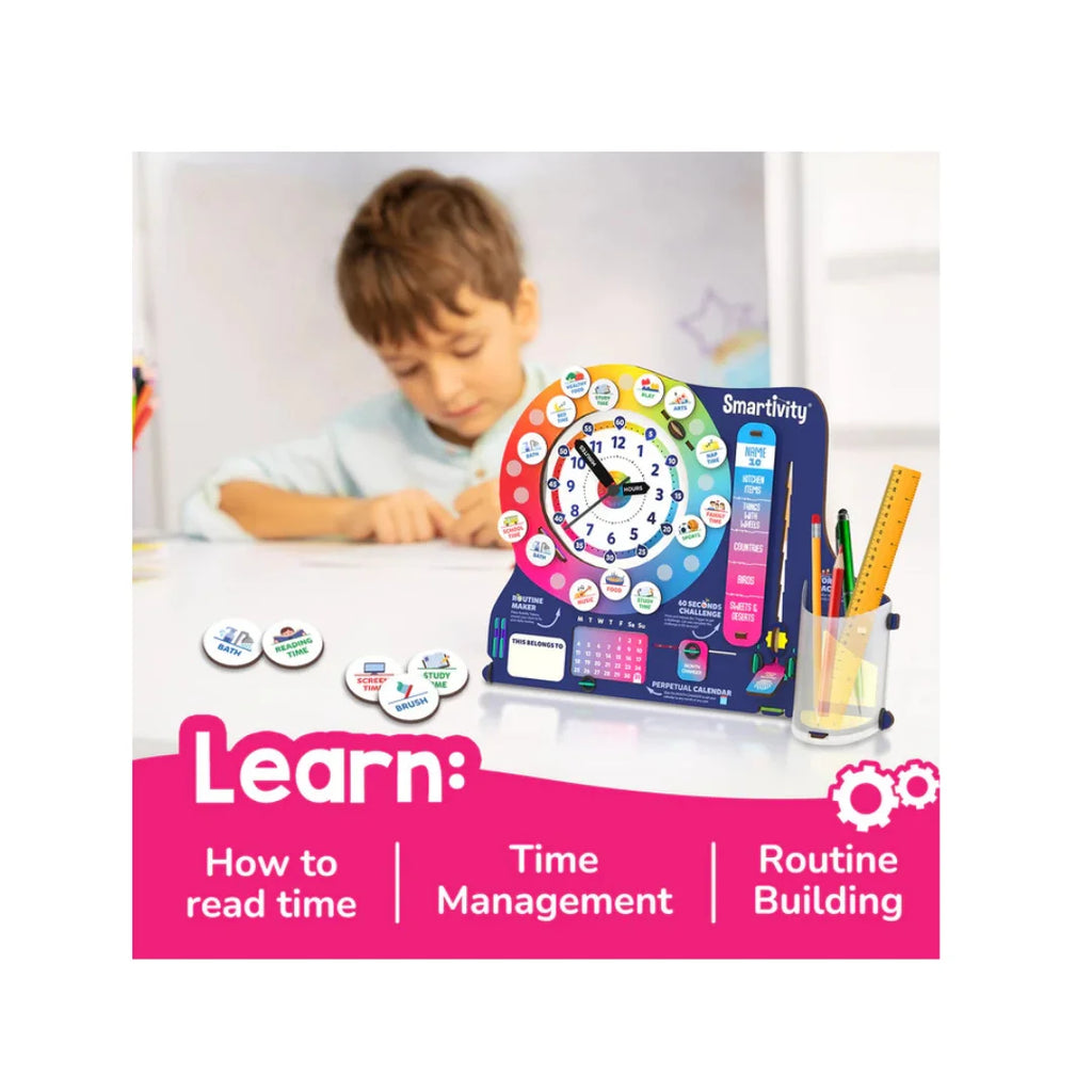 DIY Interactive Clock with Stationary Organiser for Kids,Features an Infinity Calendar,Educational Toy (6-12 Years+)