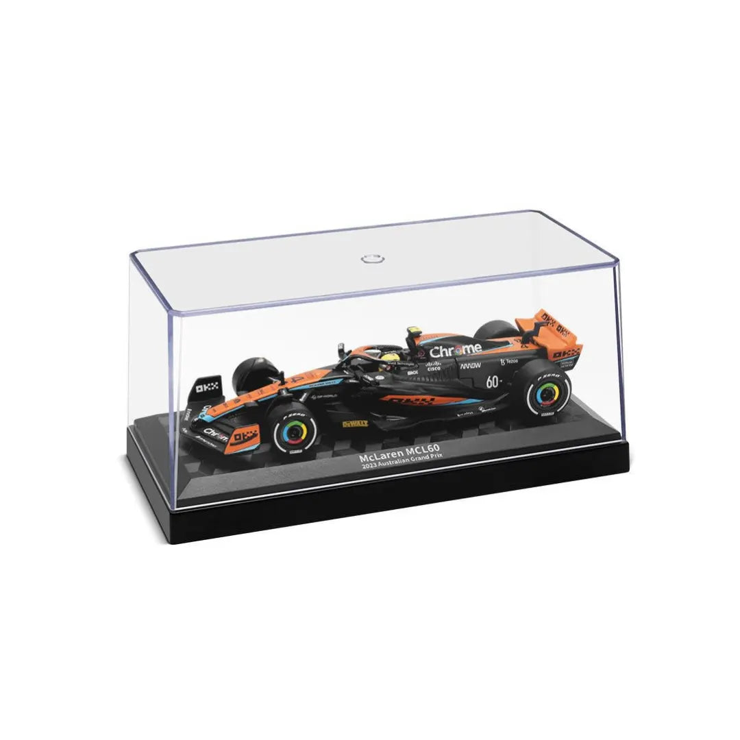 Diecast formula racing car model in display case
