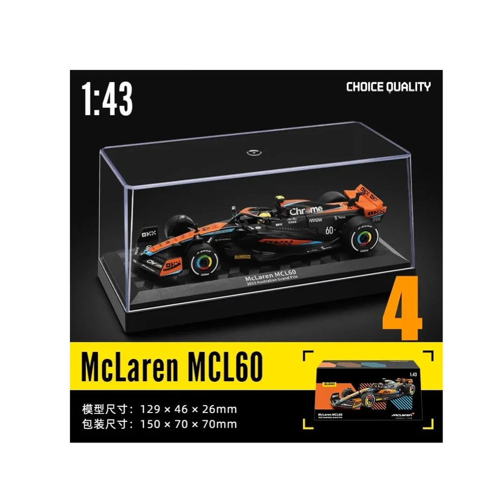 Diecast formula racing car model in display case